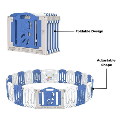 GOMINIMO Foldable Baby Playpen with 22 Panels (White Blue)